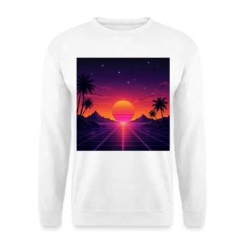 80er-Jahre-Retro mit farbenfrohem Sonnenuntergang - Unisex Pullover - Weiß - Vorne - Alina (178cm) & Michal (187cm)