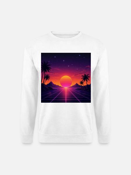 80er-Jahre-Retro mit farbenfrohem Sonnenuntergang - Unisex Pullover - Weiß