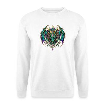 Drachenwappen – Türkiser Drache mit Edelsteinen - Unisex Pullover - Weiß - Vorne - Alina (178cm) & Michal (187cm)