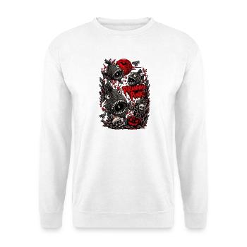 Piranhas Punk – Halloween im Blut Piranhas Horror  - Unisex Pullover - Weiß - Vorne - Alina (178cm) & Michal (187cm)