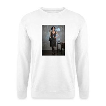 Flapper Noir: Schwarzes Perlenkleid - Unisex Pullover - Weiß - Vorne - Alina (178cm) & Michal (187cm)