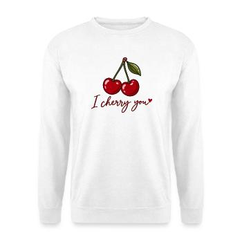 I Cherry You – Süße Kirschen Liebe Herz Geschenk - Unisex Pullover - Weiß - Vorne - Alina (178cm) & Michal (187cm)