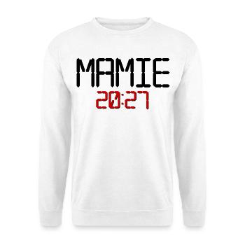 Französische Oma, Baby 2027 - Unisex Pullover - Weiß - Vorne - Alina (178cm) & Michal (187cm)