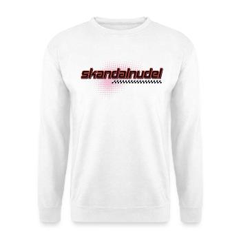 Skandalhudel Neon-Logo Retro - Unisex Pullover - Weiß - Vorne - Alina (178cm) & Michal (187cm)