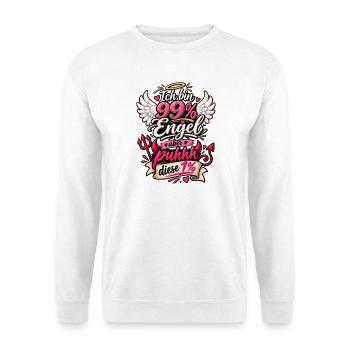 99 Prozent Engel – Aber dieses eine Prozent - Unisex Pullover - Weiß - Vorne - Alina (178cm) & Michal (187cm)