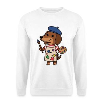 Süßes Kawaii Dackel Künstler Hundeliebhaber-Shirt - Unisex Pullover - Weiß - Vorne - Alina (178cm) & Michal (187cm)