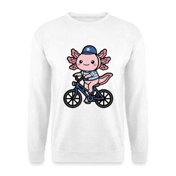 Süßes Kawaii Axolotl Radradshirt - Unisex Pullover - Weiß - Vorne - Alina (178cm) & Michal (187cm)