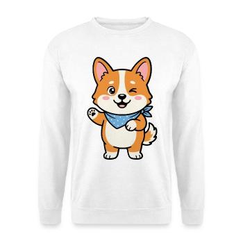 Niedliche Kawaii-Corgi-Zwinkernde Hundeliebhaber-Grafik - Unisex Pullover - Weiß - Vorne - Alina (178cm) & Michal (187cm)