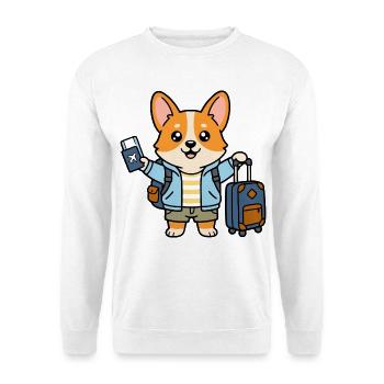 Niedlicher Kawaii Corgi World Traveler Hundepass - Unisex Pullover - Weiß - Vorne - Alina (178cm) & Michal (187cm)