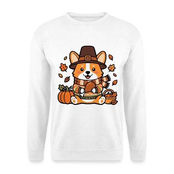 Süßes Kawaii Corgi Truthahnherbst-Kürbishemd - Unisex Pullover - Weiß - Vorne - Alina (178cm) & Michal (187cm)