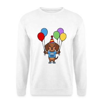 Süßes Kawaii-Dackel Geburtstagsballon-Shirt - Unisex Pullover - Weiß - Vorne - Alina (178cm) & Michal (187cm)