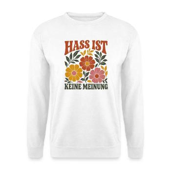 Hass Ist Keine Meinung Vintage Boho Antifa Protest - Unisex Pullover - Weiß - Vorne - Alina (178cm) & Michal (187cm)