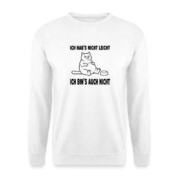Dicke Katze Ich hab's nicht leicht lustiger Spruch - Unisex Pullover - Weiß - Vorne - Alina (178cm) & Michal (187cm)