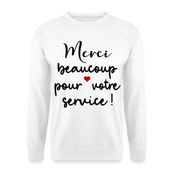 Merci Beaucoup, auf französisch - Unisex Pullover - Weiß - Vorne - Alina (178cm) & Michal (187cm)