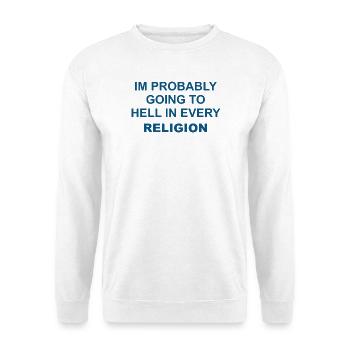 033 Religiöses Paradox Meme Tee - Unisex Pullover - Weiß - Vorne - Alina (178cm) & Michal (187cm)