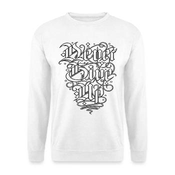 Never give up  - Unisex Pullover - Weiß - Vorne - Alina (178cm) & Michal (187cm)