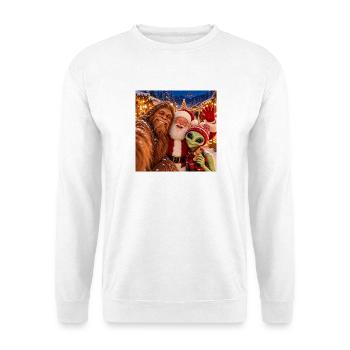 Bigfoot Alien Weihnachtsselfie - Unisex Pullover - Weiß - Vorne - Alina (178cm) & Michal (187cm)