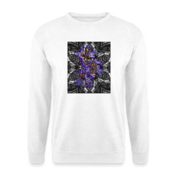 Lila Blumen im Schwarz weißem Hintergrund - Unisex Pullover - Weiß - Vorne - Alina (178cm) & Michal (187cm)