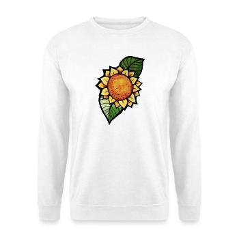 Sonnenblumen-Aquarellblüte in kräftigem Orange - Unisex Pullover - Weiß - Vorne - Alina (178cm) & Michal (187cm)