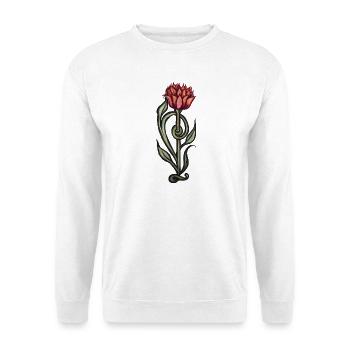 Karmesinrote Flammenblüte - Unisex Pullover - Weiß - Vorne - Alina (178cm) & Michal (187cm)