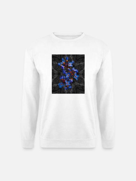 Blaue Blüten im schwarz grauem Hintergrund - Unisex Pullover - Weiß