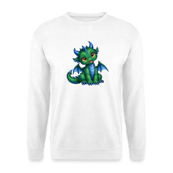 Süßes grünes Drachenbaby mit blauen Hörnern - Unisex Pullover - Weiß - Vorne - Alina (178cm) & Michal (187cm)