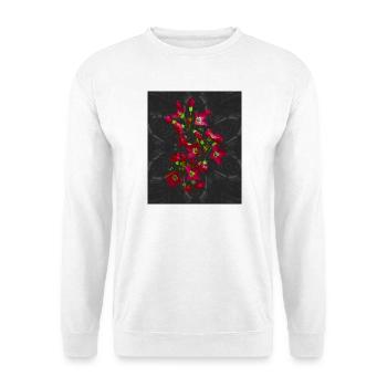 Märchenhafte leuchtende Blüten im dunklen Muster - Unisex Pullover - Weiß - Vorne - Alina (178cm) & Michal (187cm)