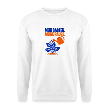 Mein Garten. Meine Pause. – Gartenliebe - Unisex Pullover - Weiß - Vorne - Alina (178cm) & Michal (187cm)