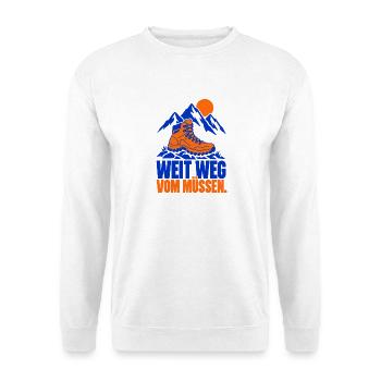 Weit weg vom Müssen. – Wandern - Unisex Pullover - Weiß - Vorne - Alina (178cm) & Michal (187cm)