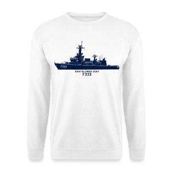 Bartolomeu Dias F333 – Minimalistische Silhouette - Unisex Pullover - Weiß - Vorne - Alina (178cm) & Michal (187cm)