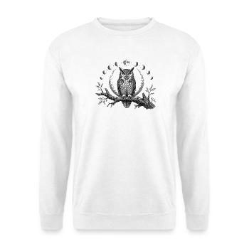 Mondlicht Eulenmandala Rund - Unisex Pullover - Weiß - Vorne - Alina (178cm) & Michal (187cm)