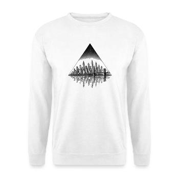 Nachtstadtreflexion im Diamant-Design - Unisex Pullover - Weiß - Vorne - Alina (178cm) & Michal (187cm)