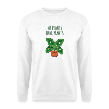 Meine Pflanzen haben Pflanzen lustige Pflanzenliebhaberin - Unisex Pullover - Weiß - Vorne - Alina (178cm) & Michal (187cm)