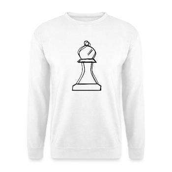 Schachläufer handgezeichnet - Unisex Pullover - Weiß - Vorne - Alina (178cm) & Michal (187cm)