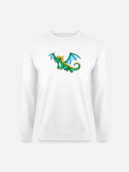 Smaragdgrüne Drachendame mit goldener Mähne - Unisex Pullover - Weiß