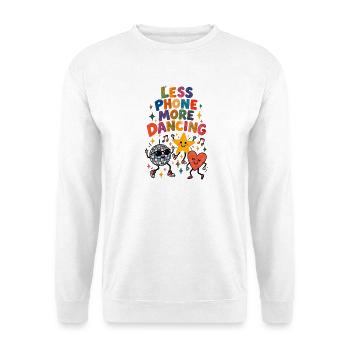 Less Phone, More Dancing – Retro Festival - Unisex Pullover - Weiß - Vorne - Alina (178cm) & Michal (187cm)