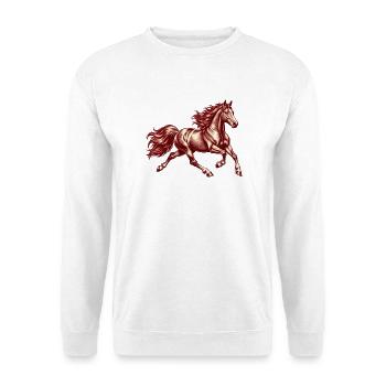 Galoppierendes Pferd Vintage-Gravur Burgund - Unisex Pullover - Weiß - Vorne - Alina (178cm) & Michal (187cm)