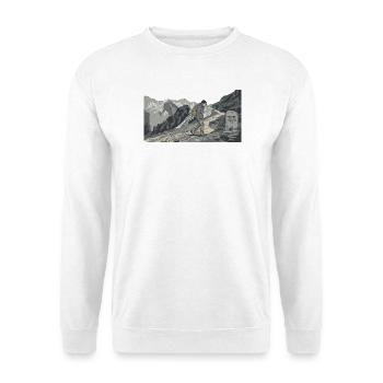 Wanderer auf bergigem Pfad - Unisex Pullover - Weiß - Vorne - Alina (178cm) & Michal (187cm)