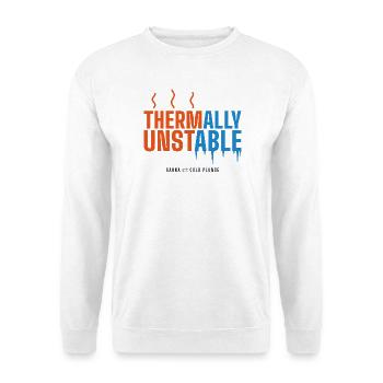 Thermally Unstable – Lustiger Sauna Spruch - Unisex Pullover - Weiß - Vorne - Alina (178cm) & Michal (187cm)