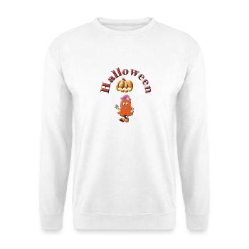 Halloween Freudiger Geist-Kürbis - Unisex Pullover - Weiß - Vorne - Alina (178cm) & Michal (187cm)