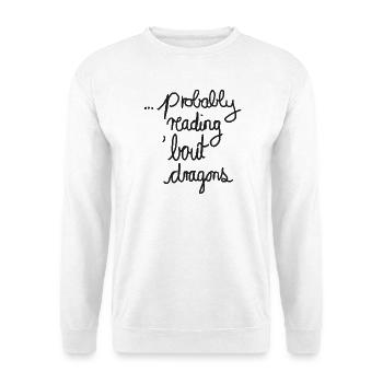 Reading About Dragons - Design für Buchliebhaber - Unisex Pullover - Weiß - Vorne - Alina (178cm) & Michal (187cm)