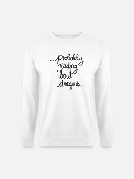 Reading About Dragons - Design für Buchliebhaber - Unisex Pullover - Weiß