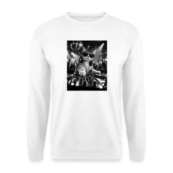 Katze DJ mit Plattenspieler Minimal Techno - Unisex Pullover - Weiß - Vorne - Alina (178cm) & Michal (187cm)