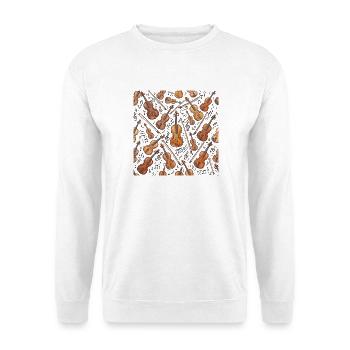 Violine Noten Geige Geiger Geigerin Muster - Unisex Pullover - Weiß - Vorne - Alina (178cm) & Michal (187cm)