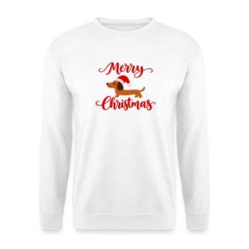 Dackel mit Weihnachtsmütze - Unisex Pullover - Weiß - Vorne - Alina (178cm) & Michal (187cm)