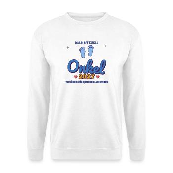 Onkel 2027 – Zuständig für Quatsch & Abenteuer - Unisex Pullover - Weiß - Vorne - Alina (178cm) & Michal (187cm)