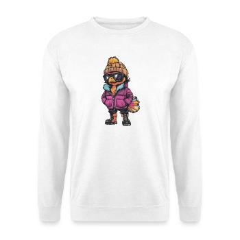 Vogel mit Winterjacke und Sonnenbrille - Unisex Pullover - Weiß - Vorne - Alina (178cm) & Michal (187cm)