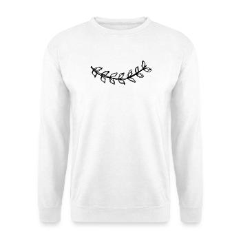 Lorbeerzweig handgezeichnet - Unisex Pullover - Weiß - Vorne - Alina (178cm) & Michal (187cm)
