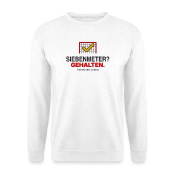 Siebenmeter? Gehalten. - Unisex Pullover - Weiß - Vorne - Alina (178cm) & Michal (187cm)