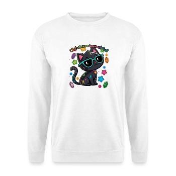 Regenbogen-Astronomen-Katzen-Humor - Unisex Pullover - Weiß - Vorne - Alina (178cm) & Michal (187cm)